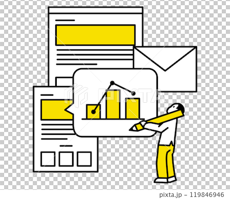 Illustrations of writers, marketers, and data scientists Illustrations of writers, marketers, and data scientists 119846946