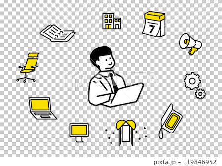 A man with a laptop and an icon set 119846952