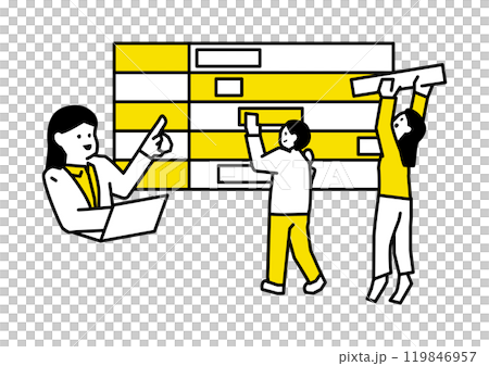 Illustration of people planning using a Gantt chart 119846957