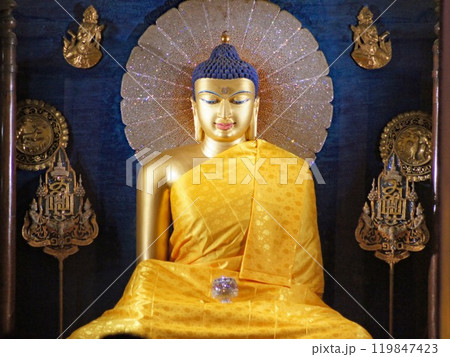 インドにあるおしゃか様の聖地のひとつ成道の地にある聖大菩提寺本堂のご本尊である降魔成道仏 119847423