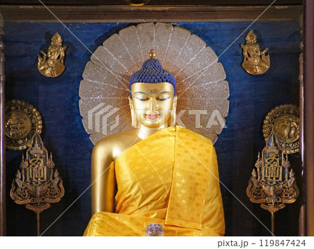 インドにあるおしゃか様の聖地のひとつ成道の地にある聖大菩提寺本堂のご本尊である降魔成道仏 119847424