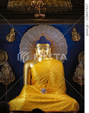 インドにあるおしゃか様の聖地のひとつ成道の地にある聖大菩提寺本堂のご本尊である降魔成道仏 119847427