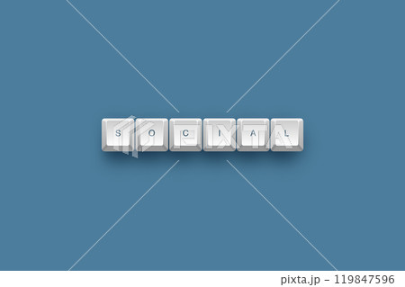 Social text on a 3d keyboard button with shadow concept series  119847596