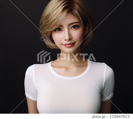 白いTシャツの美女 119847623