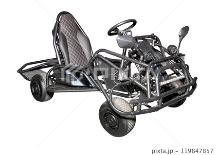 Dynamic racing go-kart for speed enthusiasts, showcase of performance and thrill, lightweight and agile, motorsport adventure concept. Isolated on white background. Dynamic racing go-kart for speed enthusiasts, showcase of performance and thrill, lightweight and agile, motorsport adventure concept. Isolated on white background. 119847857