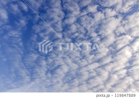 青空の天空に浮く雲の造形【背景素材】 119847889