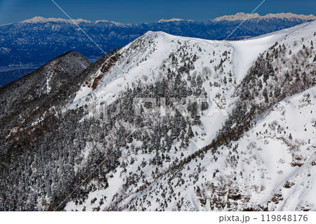 厳冬の八ヶ岳・赤岩ノ頭と乗鞍岳・槍穂高連峰 119848176