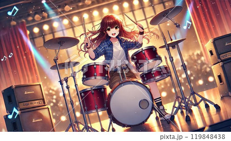ドラムを叩く美少女 119848438
