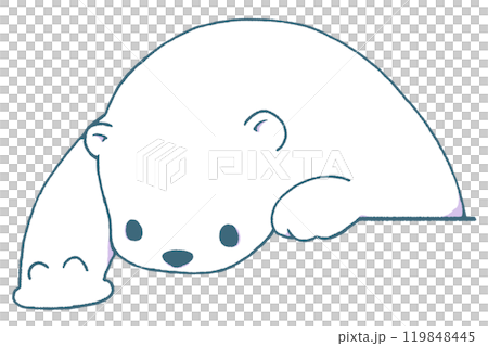 上からのぞき込んで手を伸ばすシロクマ(青色の線) 上からのぞき込んで手を伸ばすシロクマ(青色の線) 119848445