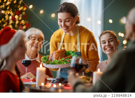 family celebrating Christmas 119848614