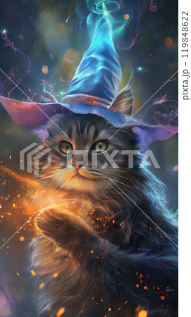 The cat in the mantle controls the magic. AI Generated 119848622