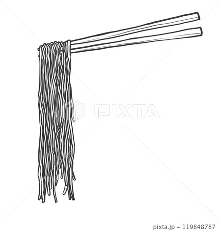 極細ストレート麺の箸上げ手書き筆絵風イラスト 119848787