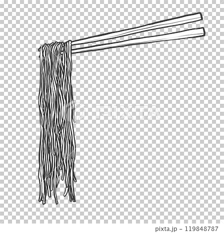 極細ストレート麺の箸上げ手書き筆絵風イラスト 119848787