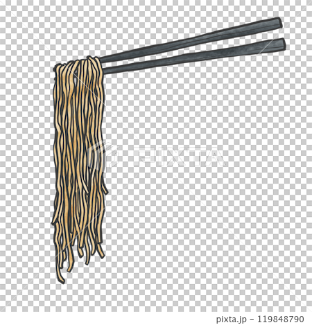 舉起筷子的細直面手寫畫筆畫風格插畫 119848790