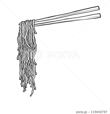細ちぢれ麺の箸上げ手書き筆絵風イラスト 119848797