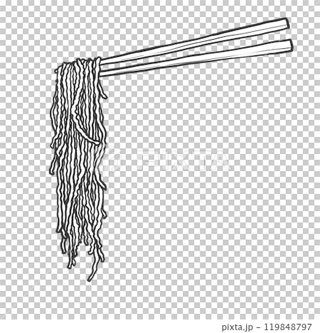 細ちぢれ麺の箸上げ手書き筆絵風イラスト 119848797