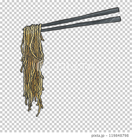 舉起筷子的細捲麵條的手寫畫筆繪畫風格插圖 119848798