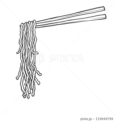 中太ちぢれ麺の箸上げ手書き筆絵風イラスト 119848799