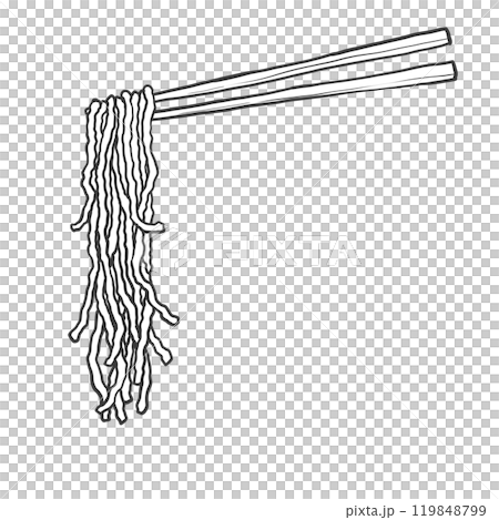 中太ちぢれ麺の箸上げ手書き筆絵風イラスト 119848799