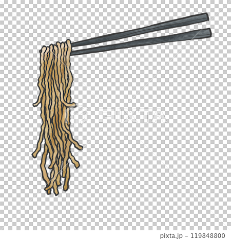 中太ちぢれ麺の箸上げ手書き筆絵風イラスト 119848800