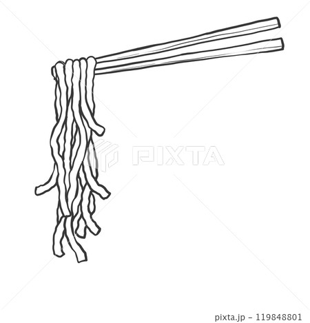 太ちぢれ麺の箸上げ手書き筆絵風イラスト 119848801