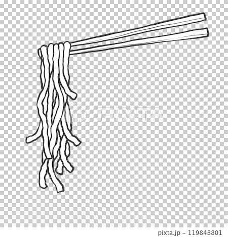 太ちぢれ麺の箸上げ手書き筆絵風イラスト 119848801