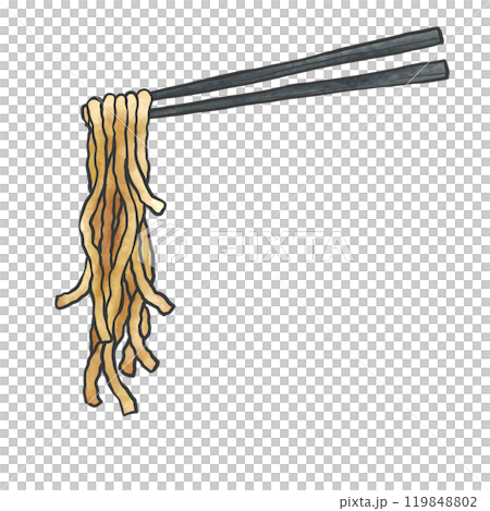 太ちぢれ麺の箸上げ手書き筆絵風イラスト 119848802