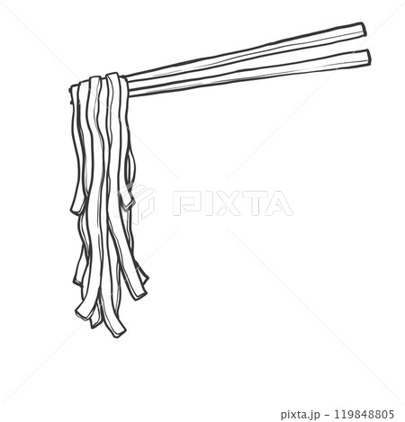 平打ち麺の箸上げ手書き筆絵風イラスト 平打ち麺の箸上げ手書き筆絵風イラスト 119848805