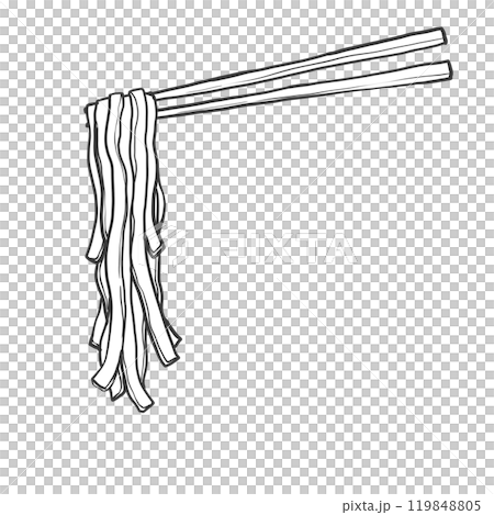 平打ち麺の箸上げ手書き筆絵風イラスト 平打ち麺の箸上げ手書き筆絵風イラスト 119848805