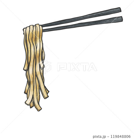 平打ち麺の箸上げ手書き筆絵風イラスト 平打ち麺の箸上げ手書き筆絵風イラスト 119848806