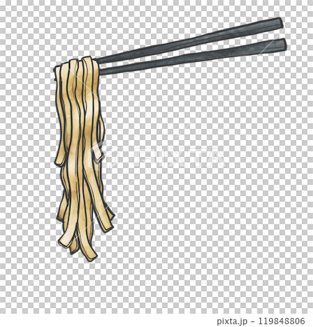 平打ち麺の箸上げ手書き筆絵風イラスト 平打ち麺の箸上げ手書き筆絵風イラスト 119848806