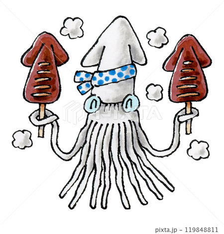 イカ焼きを持つイカ 119848811