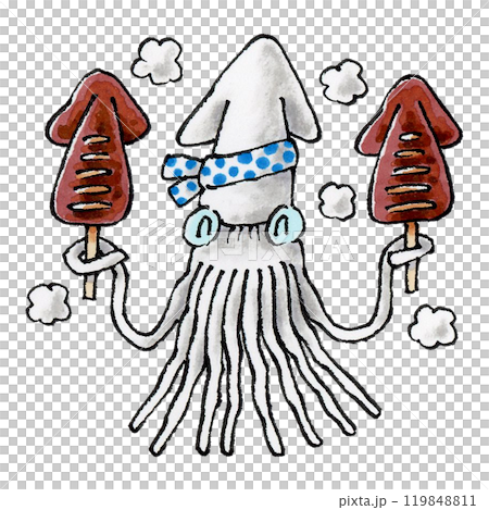 イカ焼きを持つイカ 119848811