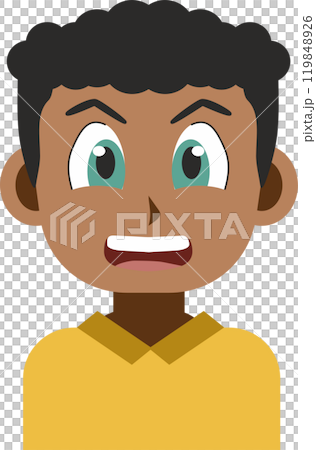 Portrait illustration of a young African American man with Japanese anime style graphics and flat design colors smiling 119848926