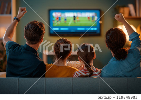 family watching sport at home 119848983