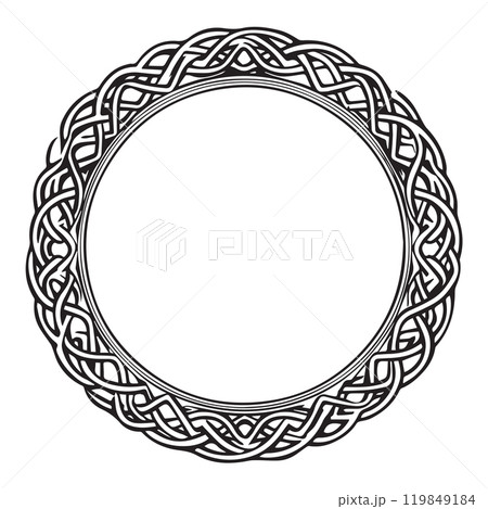 Round Celtic frame. Black pattern, isolated vector on white background. 119849184