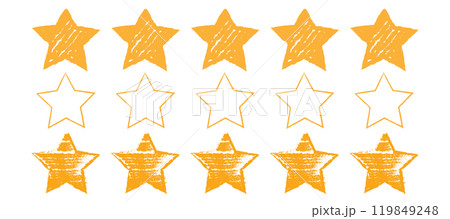 Hand Drawn Five Gold Stars On White Background Hand Drawn Five Gold Stars On White Background 119849248