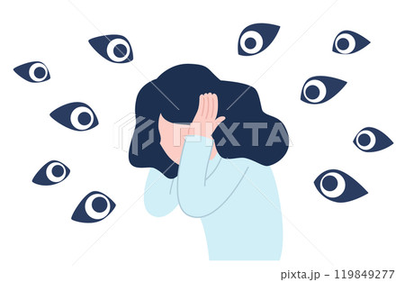 他人の視線に怯える女性のイラスト 他人の視線に怯える女性のイラスト 119849277