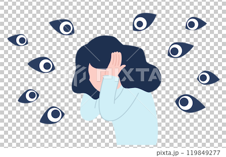 他人の視線に怯える女性のイラスト 他人の視線に怯える女性のイラスト 119849277