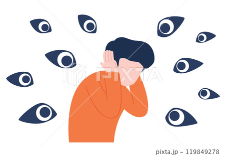 他人の視線に怯える男性のイラスト 119849278