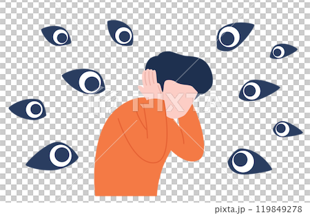 他人の視線に怯える男性のイラスト 119849278