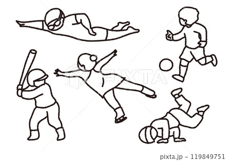小学生に人気のスポーツ系習い事（線画） 119849751