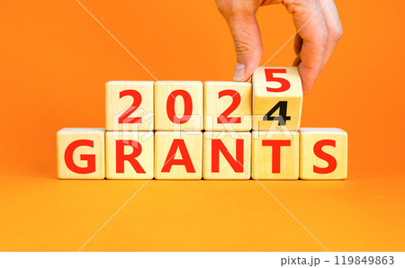 Planning 2025 grants new year symbol. Concept words 2024 Grants to 2025 Grants on beautiful wooden blocks. Beautiful orange table orange background. Business 2025 grants new year concept. Copy space. Planning 2025 grants new year symbol. Concept words 2024 Grants to 2025 Grants on beautiful wooden blocks. Beautiful orange table orange background. Business 2025 grants new year concept. Copy space. 119849863