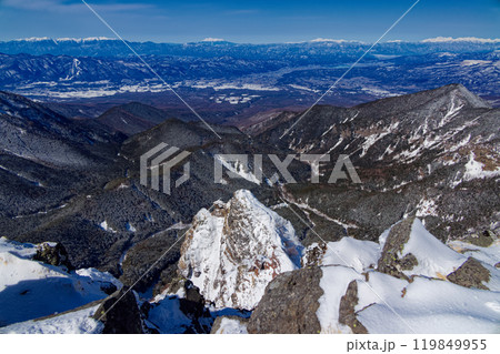 冬の八ヶ岳連峰・横岳から見る中央アルプス・御嶽・乗鞍岳と槍・穂高連峰 119849955