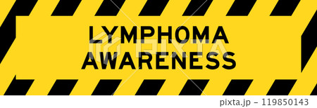 Yellow and black color with line striped label banner with word lymphoma  awareness 119850143