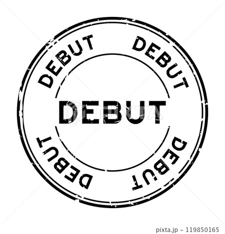 Grunge black debut word round rubber seal stamp on white background 119850165