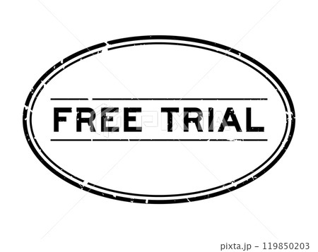 Grunge black free trial word oval rubber seal stamp on white background 119850203