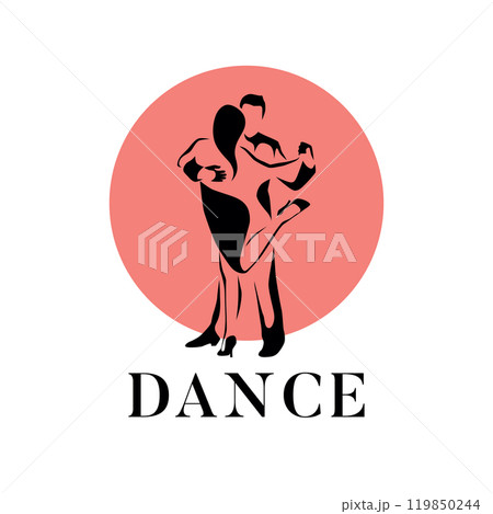 Dancing couple man and woman vector illustration, logo, icon for dansing school, party Dancing couple man and woman vector illustration, logo, icon for dansing school, party 119850244
