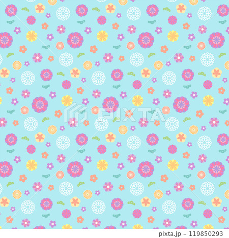 パステル水色の和風花柄のベクターパターンイラスト パステル水色の和風花柄のベクターパターンイラスト 119850293