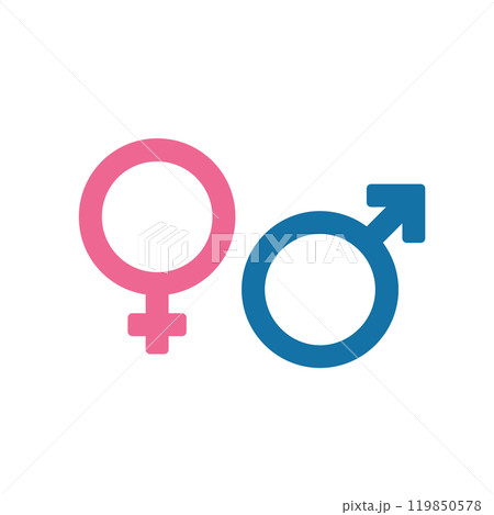Gender symbol. Female and male icon. Man and woman sign. Pink and blue 119850578